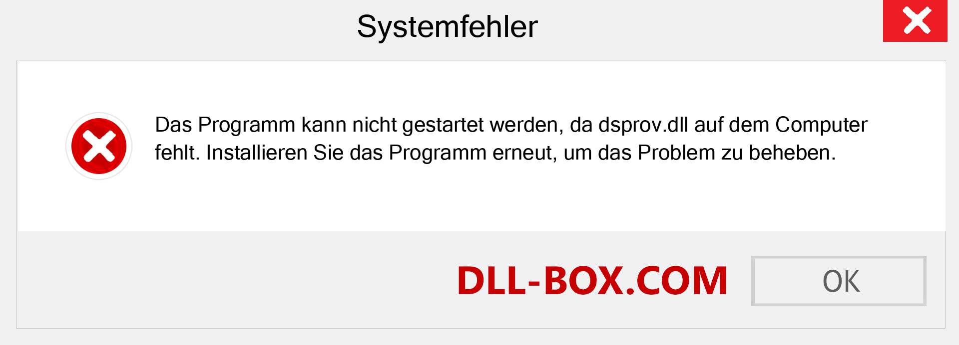 dsprov.dll-Datei fehlt?. Download für Windows 7, 8, 10 - Fix dsprov dll Missing Error unter Windows, Fotos, Bildern